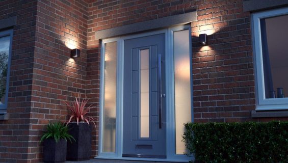 Rockdoor composite door at night